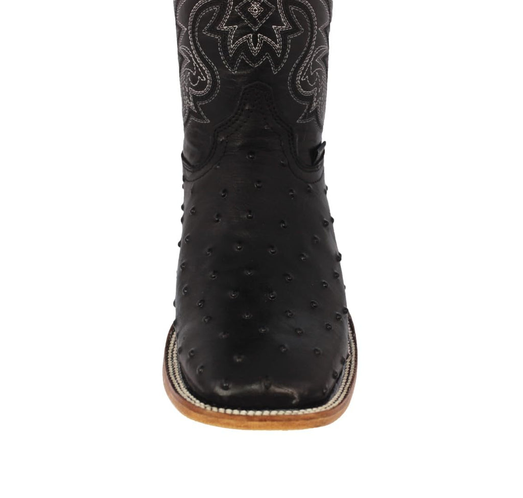 Black Ostrich Quill Print Leather Square Toe Cowboy Boots F321250