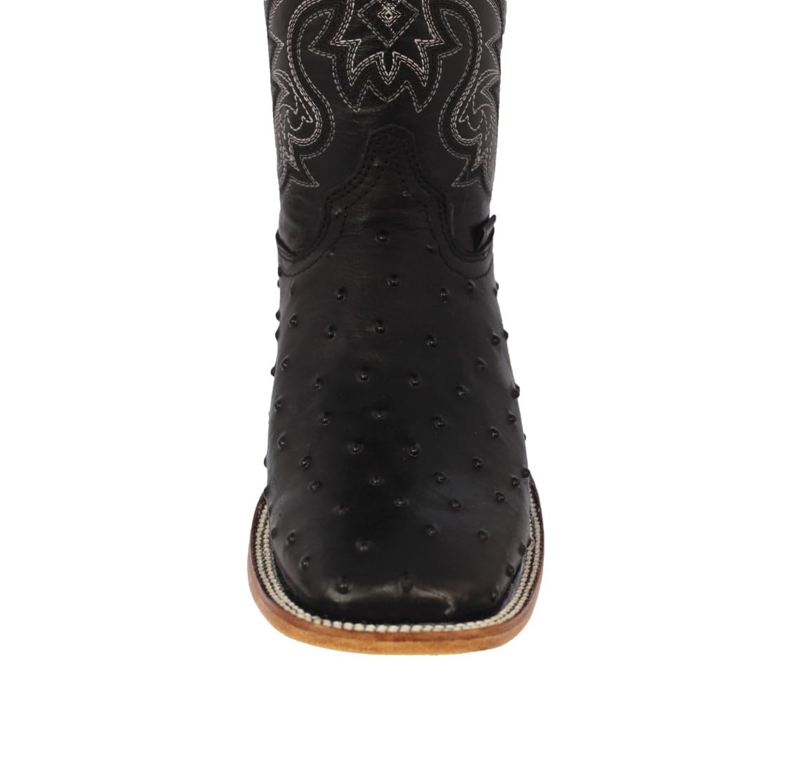 Black Ostrich Quill Print Leather Square Toe Cowboy Boots F321250