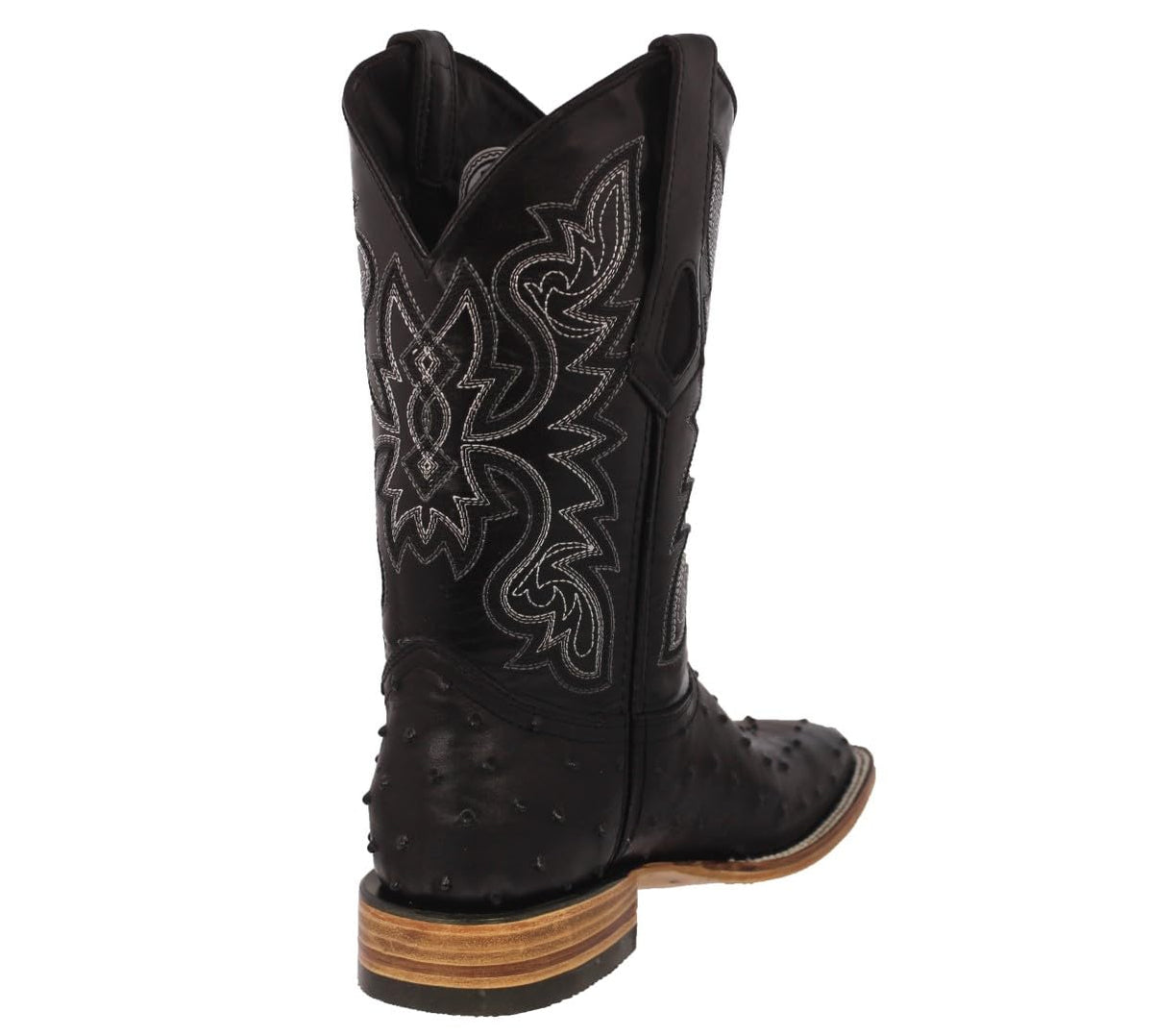 Black Ostrich Quill Print Leather Square Toe Cowboy Boots F321250