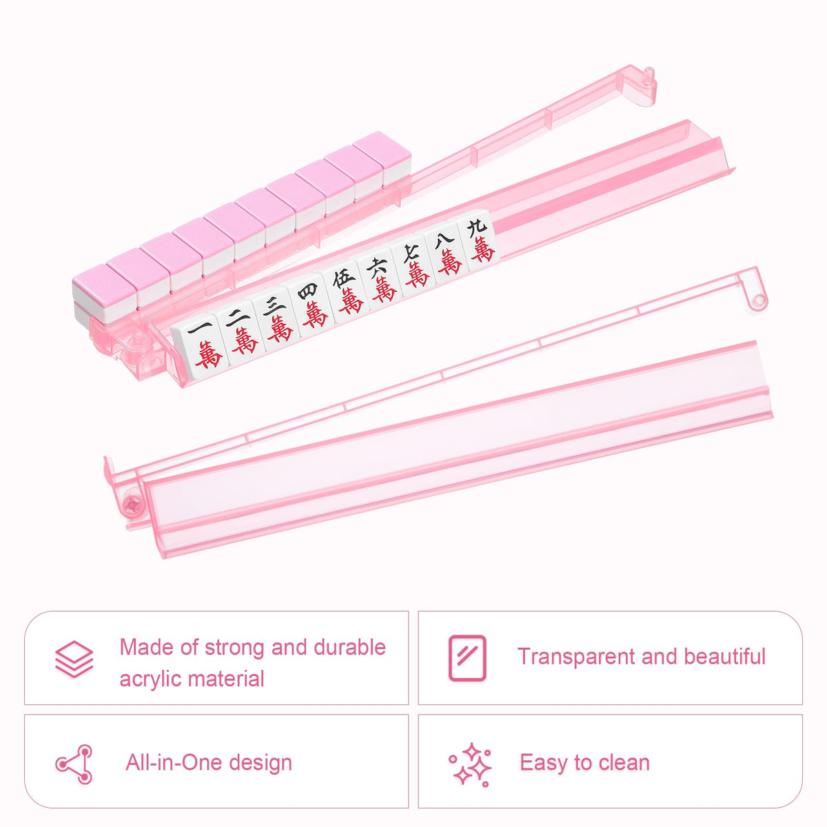 Clear Mahjong Racks with Pushers, 4-Pack Non-Slip Acrylic T2432