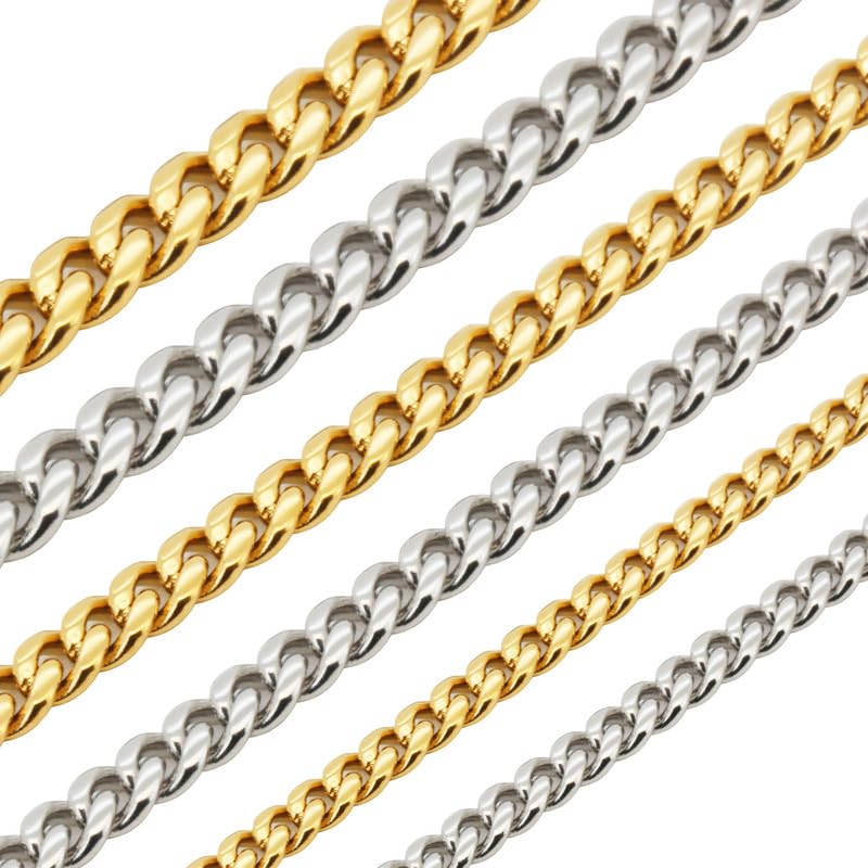 316L Stainless Steel 18k Yellow Gold Plated Cuban Link Chain Necklace Bracelet H2939