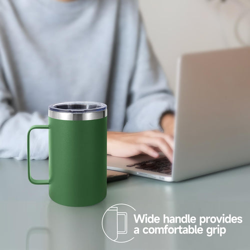 16oz Insulated Stainless Steel Coffee Mug with Lid and Straw Q2487