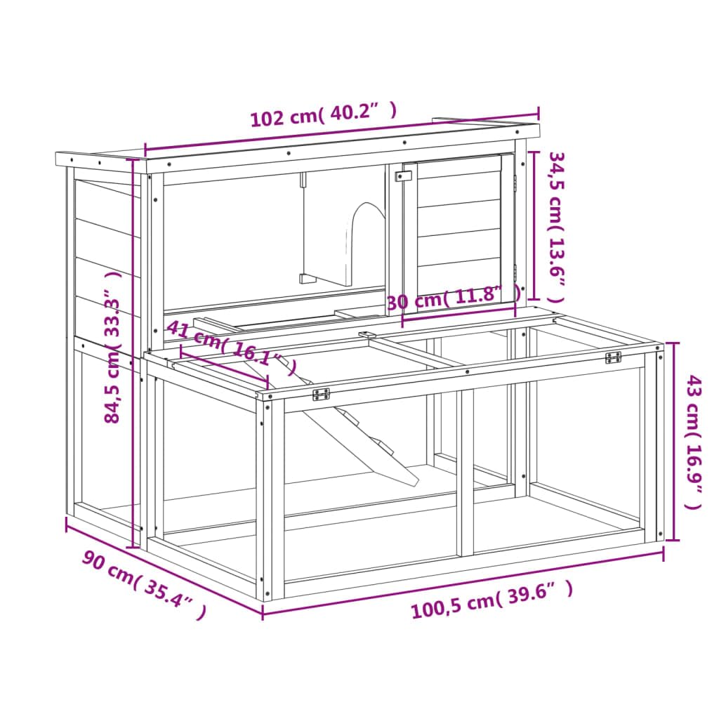 2-Tier Wooden Rabbit Hutch with Run J172