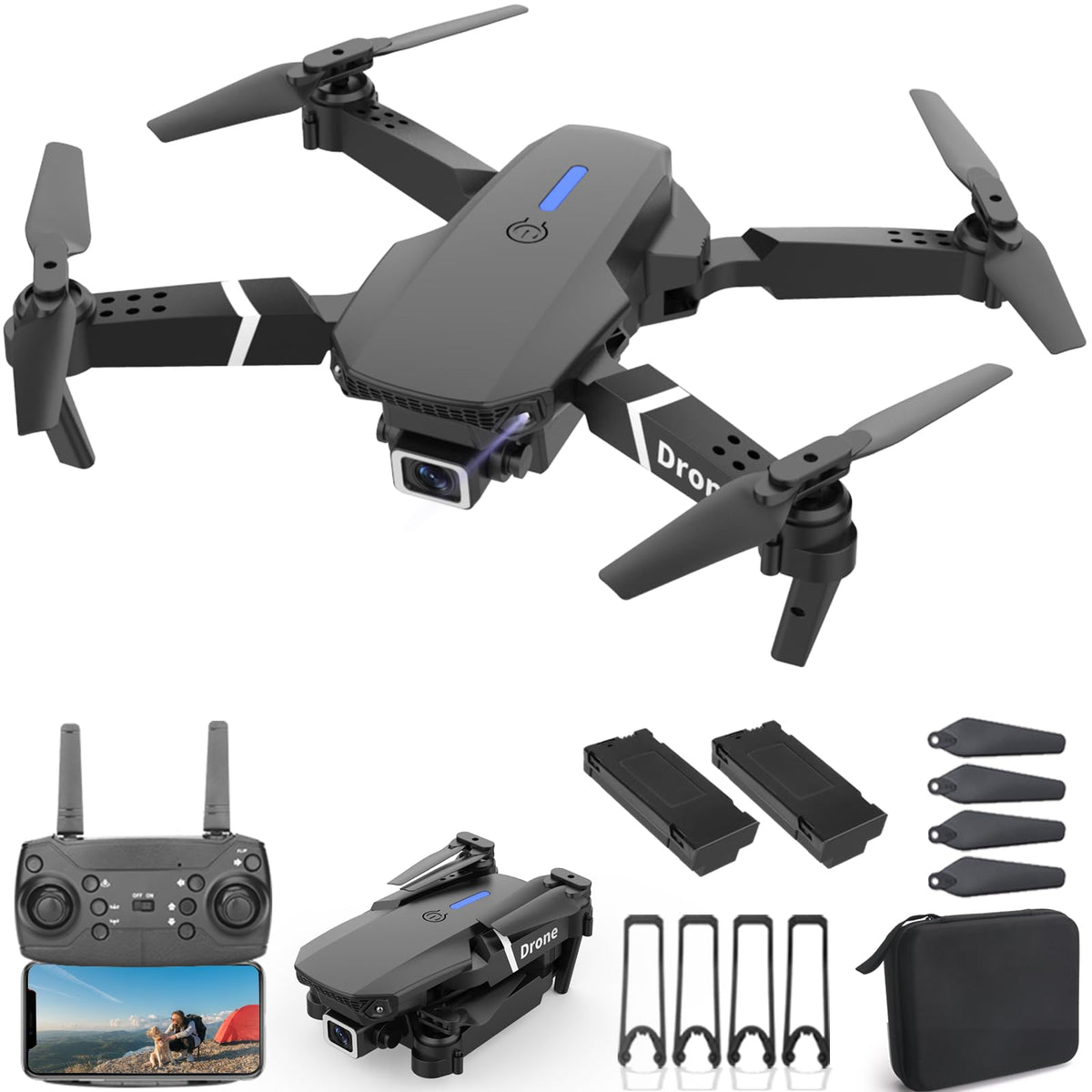 Foldable RC Quadcopter Drone with 1080P Camera, 2 Batteries, Carrying Case O137520