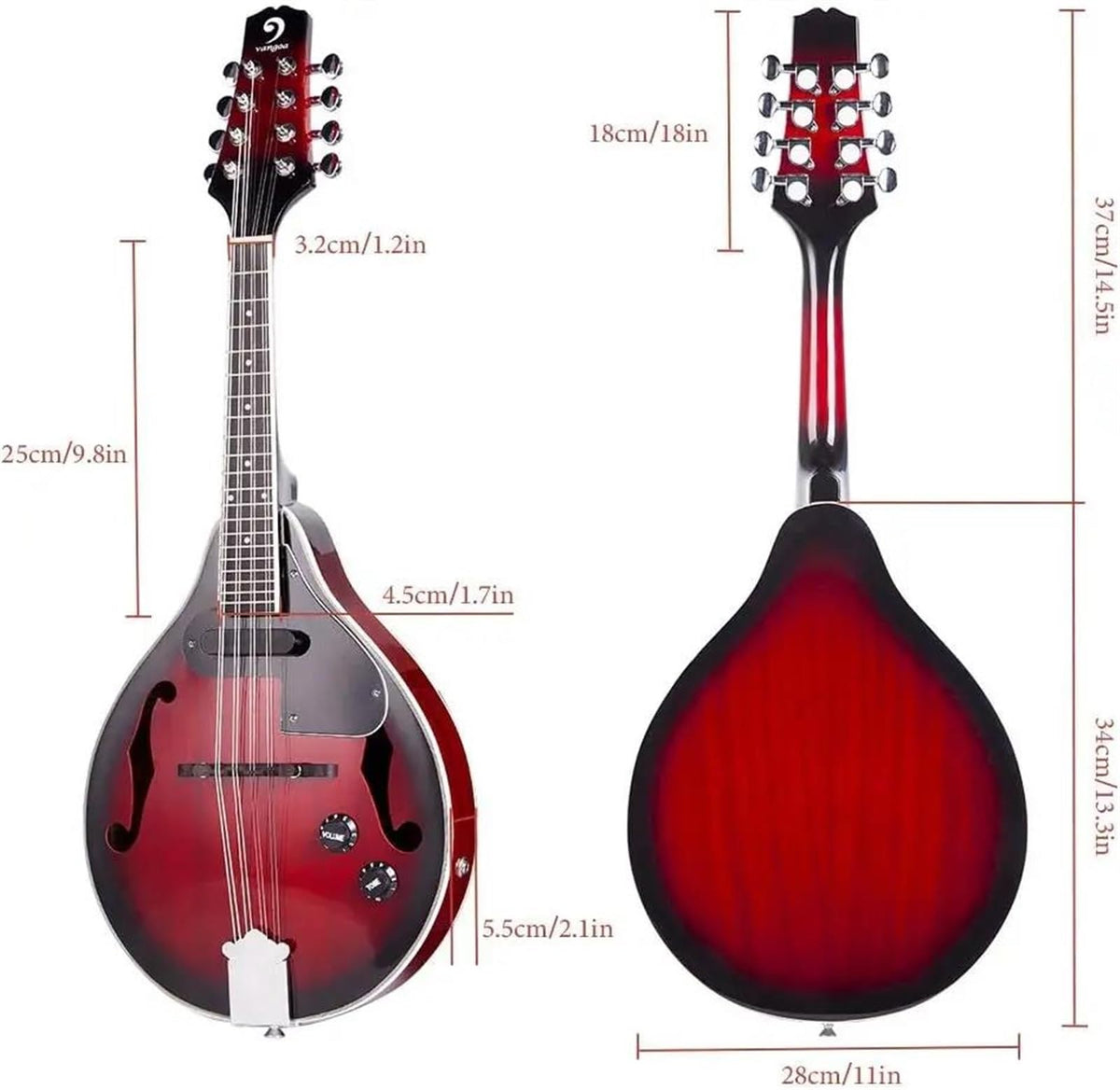 Red Sunburst Mahogany Wood Acoustic Electric Mandolin W6391