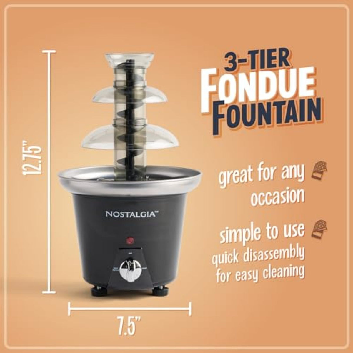 3 Tier Electric Chocolate Fondue Fountain Machine 24-Ounce Black R7015