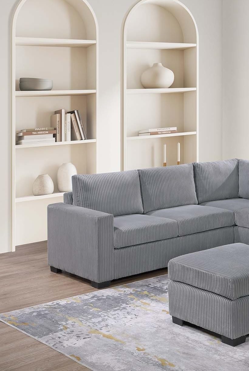 Light Gray 4pc Corduroy Sectional Sofa Set F69092