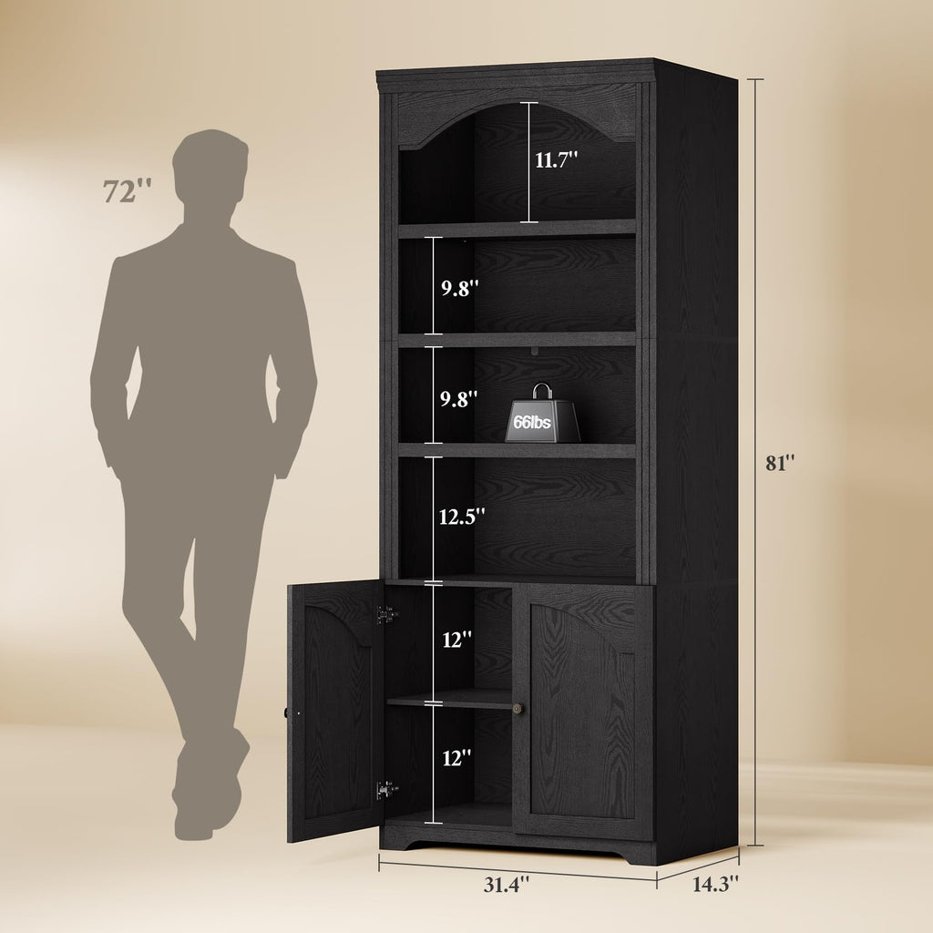 81"x31.4" Arched Bookcase with Adjustable Shelves & Doors X6917