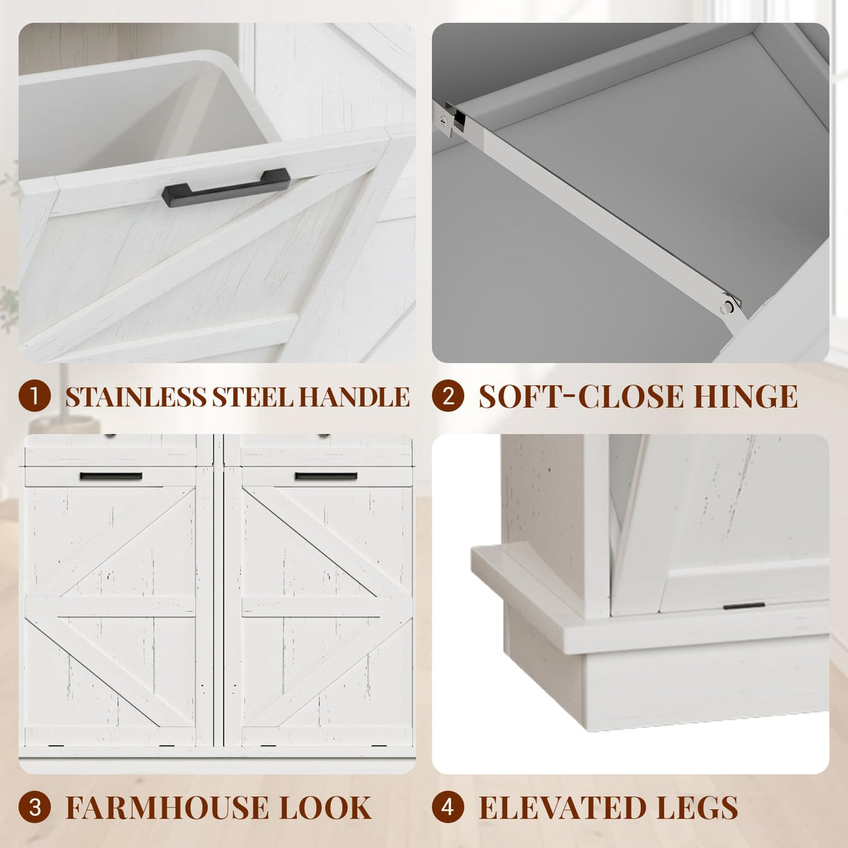 White Double 10-Gallon Tilt Out Trash Can Cabinet with Drawer L943