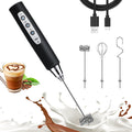 Black Rechargeable Handheld Milk Frother with 3 Heads 3 Speeds P912