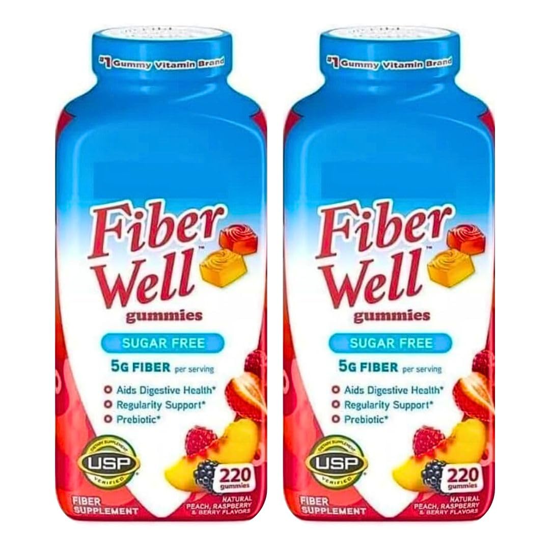 Sugar Free Peach Raspberry BlackBerry Fiber Gummies 220 Count 2 Pack D66105