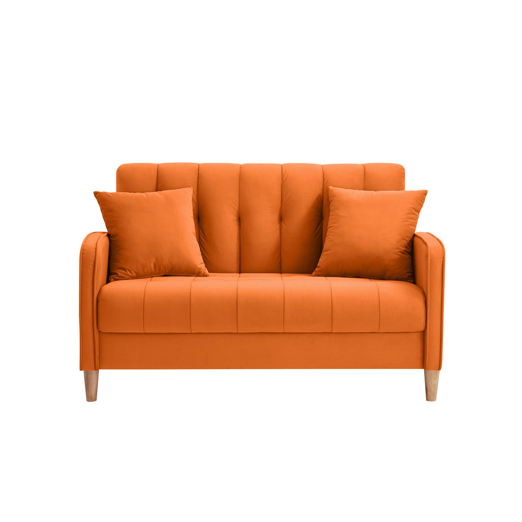 Orange Velvet Tufted Loveseat Sofa L8554