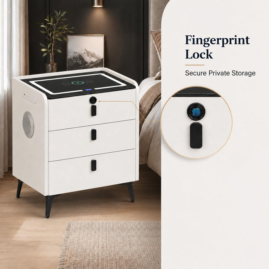 Wireless Charging Nightstand with Fingerprint Lock L1765