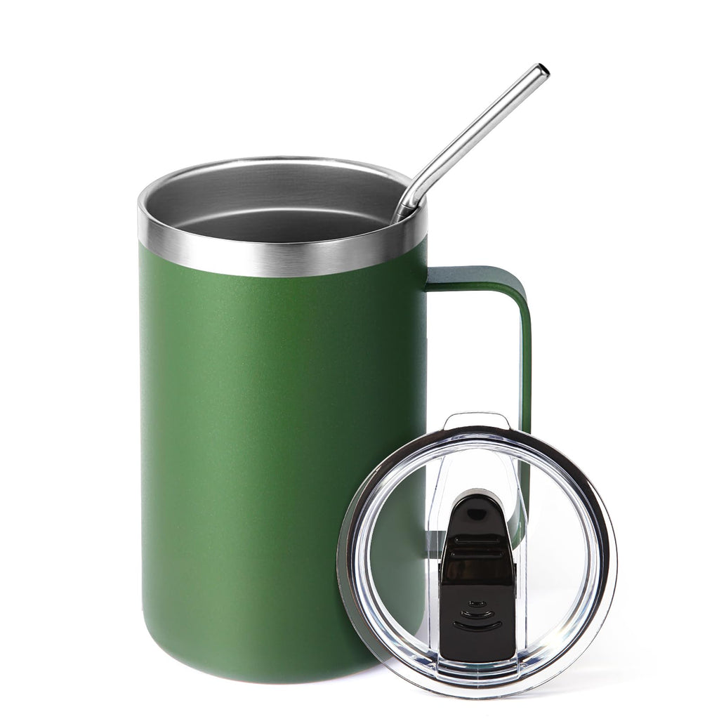 16oz Insulated Stainless Steel Coffee Mug with Lid and Straw Q2487