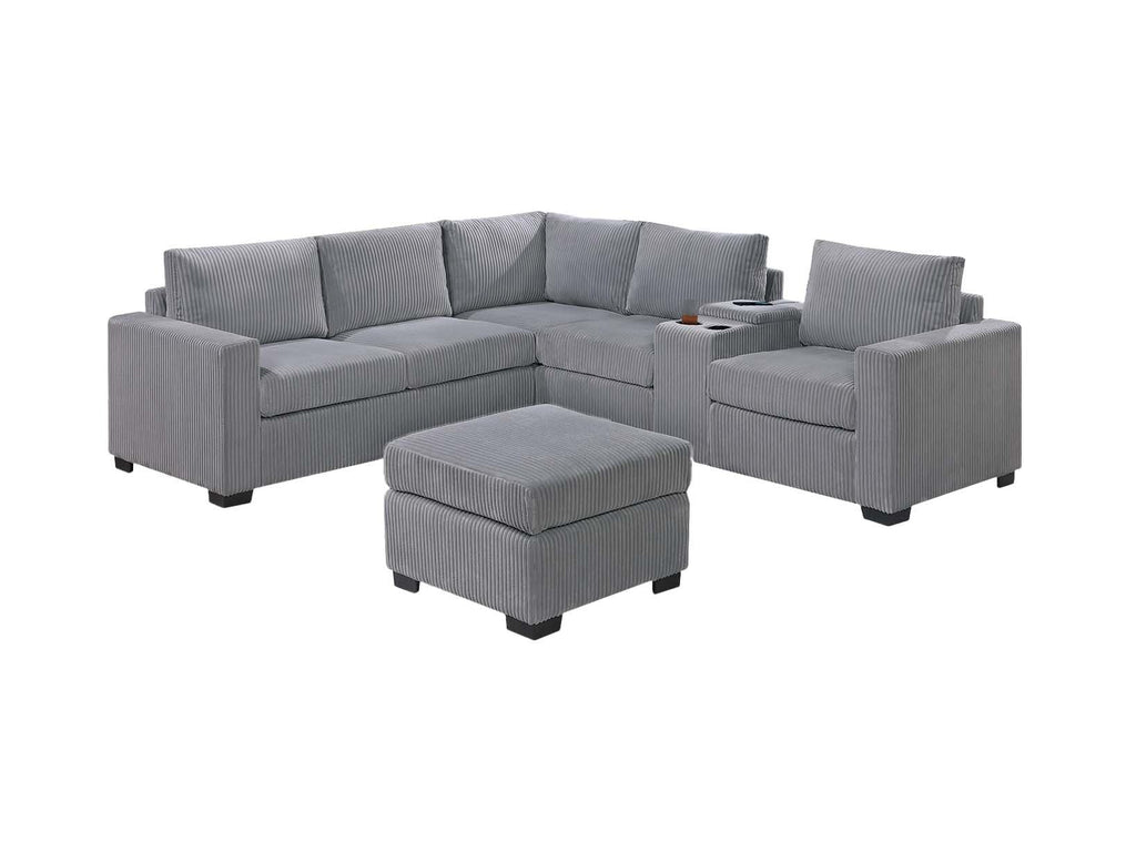 Light Gray 4pc Corduroy Sectional Sofa Set F69092