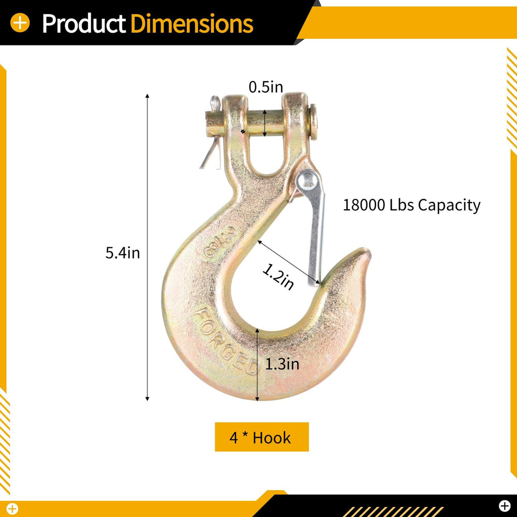 4 Pack 3/8-Inch Grade 70 Steel Clevis Slip Hooks with Safety Latch R89760