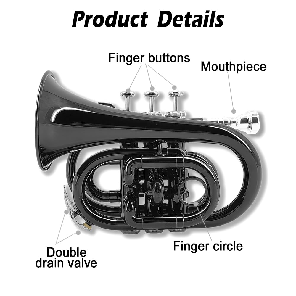 Brass B Flat Nickel Plated Pocket Trumpet with 7C Mouthpiece B7021