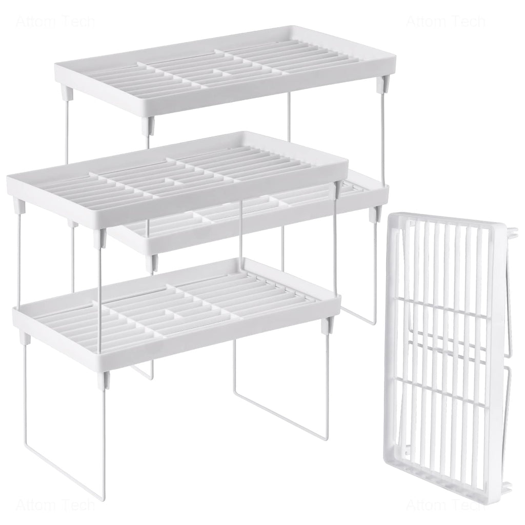4-Pack Stackable Plastic Kitchen Storage Shelf Foldable Rack White R2551