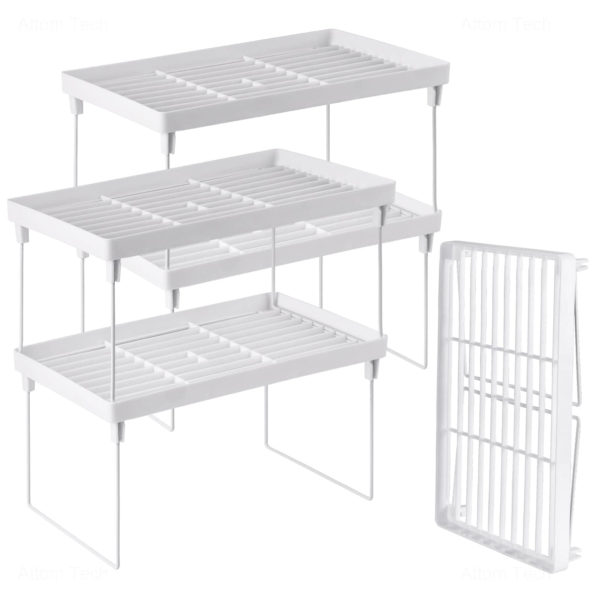 4-Pack Stackable Plastic Kitchen Storage Shelf Foldable Rack White R2551