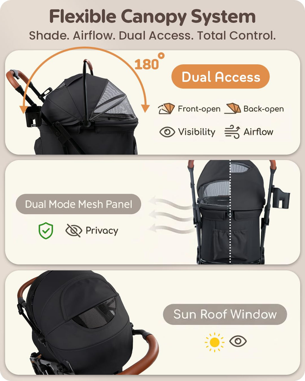 Foldable Pet Stroller with Detachable Carrier, Midnight Black Q933