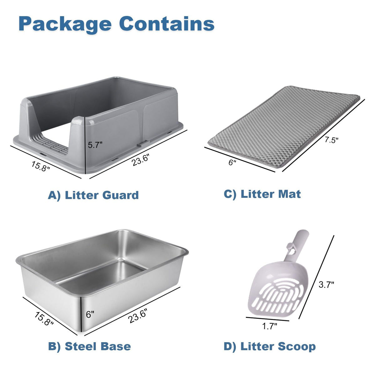 XL Stainless Steel Cat Litter Box with Lid M6003