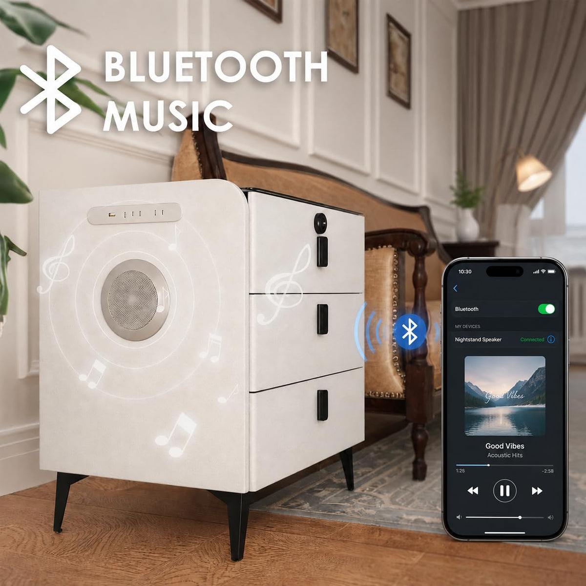 Wireless Charging Nightstand with Fingerprint Lock L1765