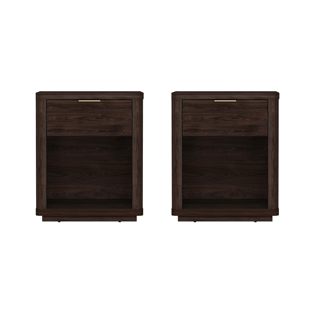 Brown Set of 2 Nightstands with Drawer and Open Shelf H7519