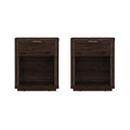 Brown Set of 2 Nightstands with Drawer and Open Shelf H7519