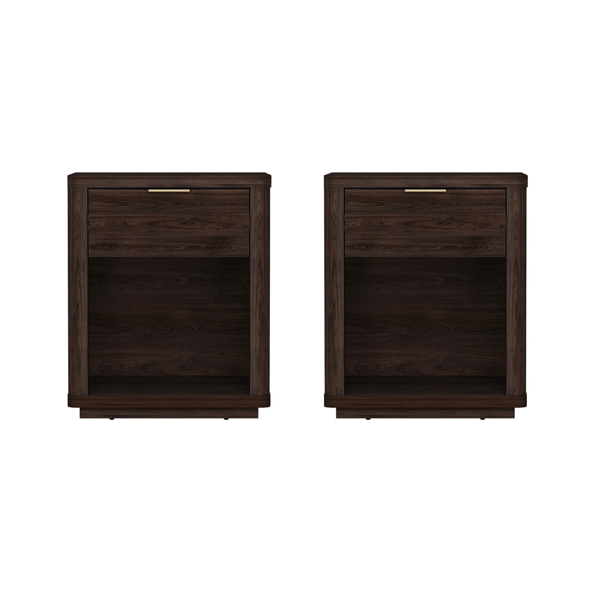 Brown Set of 2 Nightstands with Drawer and Open Shelf H7519