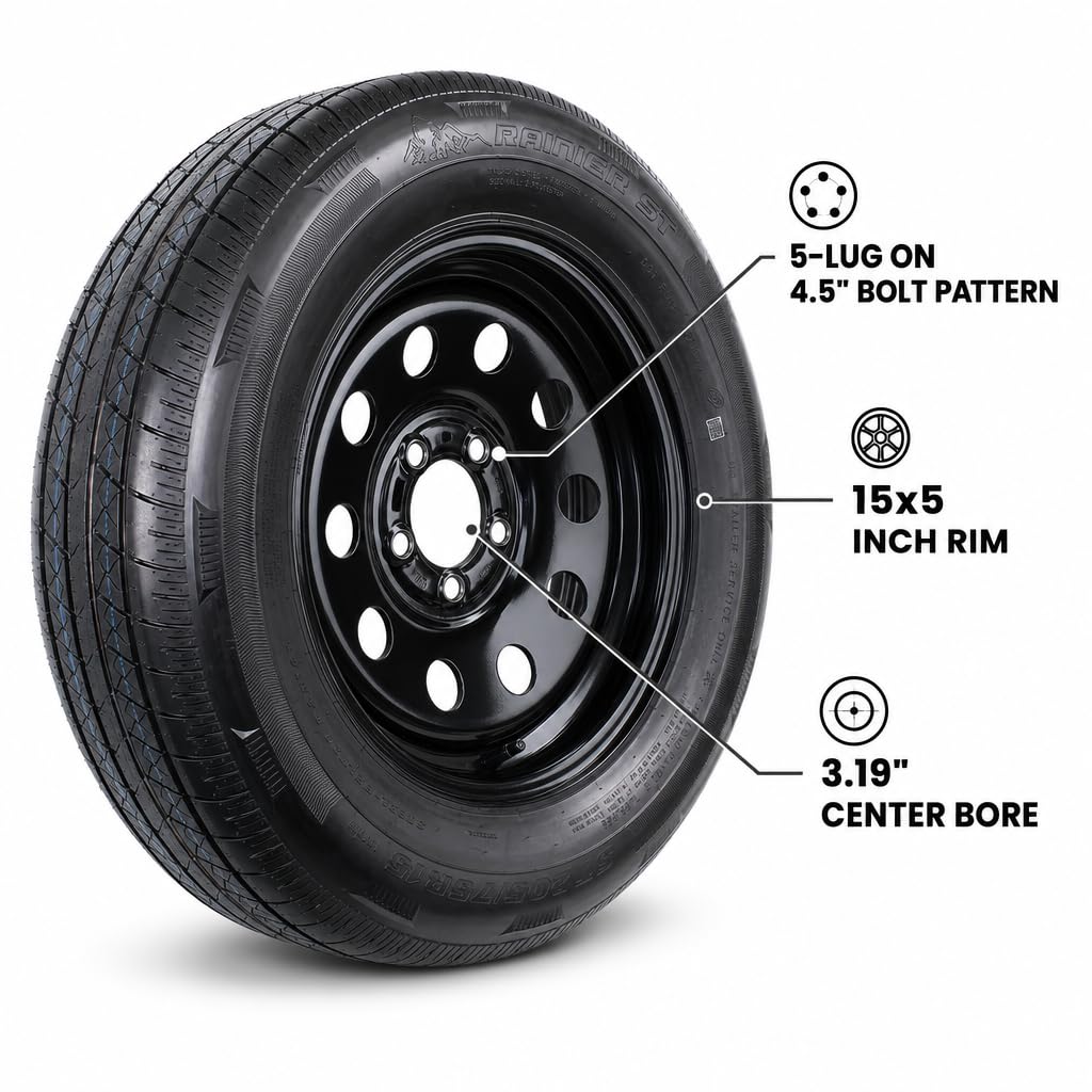 ST205/75R15 LRC 5 Lug Black Trailer Tire Rim Assembly D20379