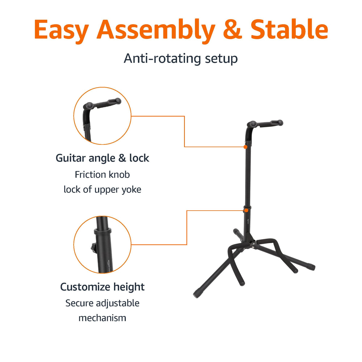 Black Height Adjustable Foldable Guitar Stand P173