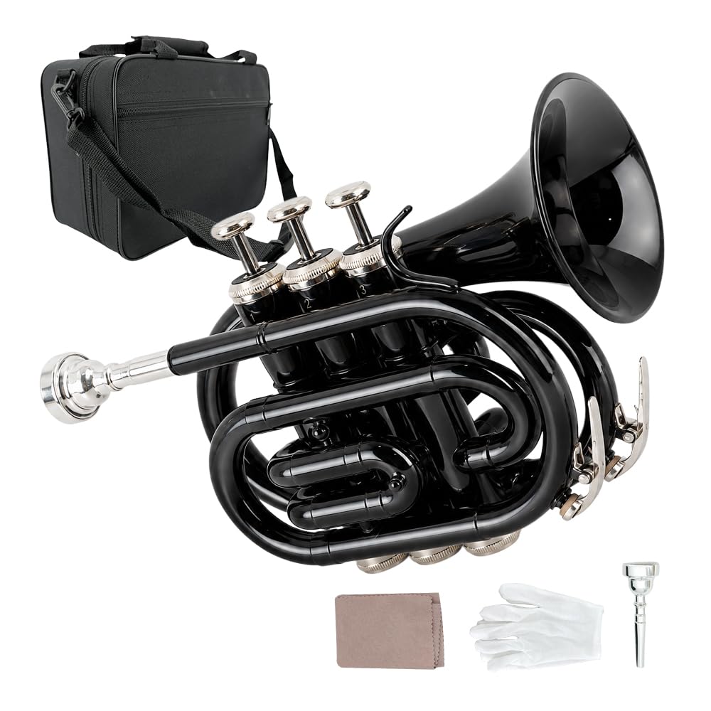 Brass B Flat Nickel Plated Pocket Trumpet with 7C Mouthpiece B7021