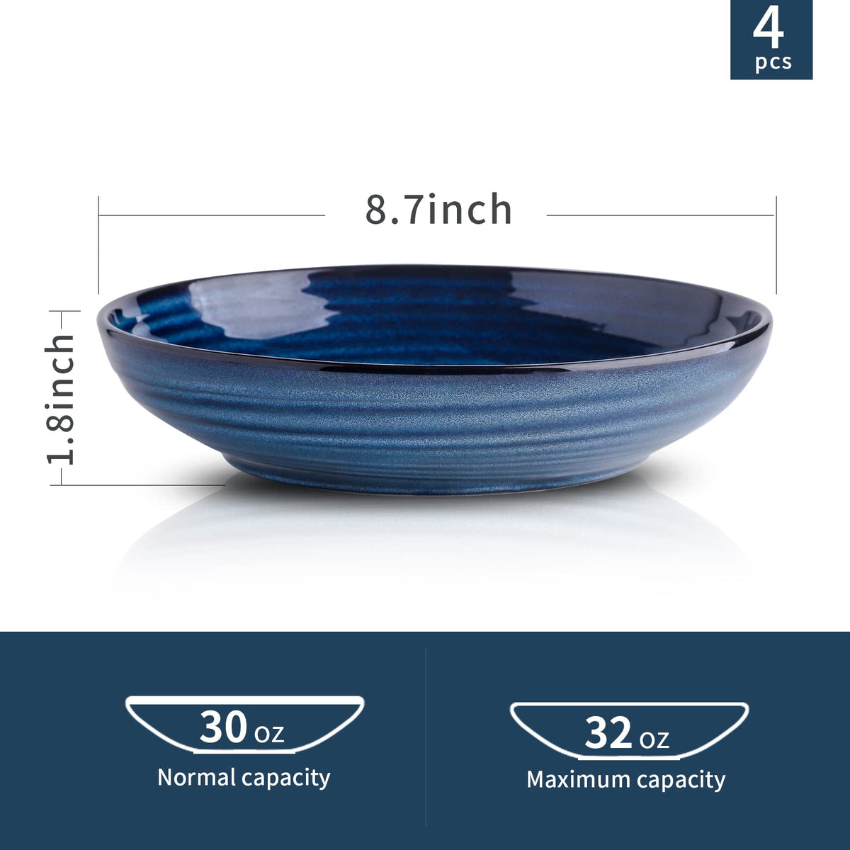 Ceramic 32 oz Pasta Bowls Set of 4 and 40 oz Soup Bowls Set of 4 Z77016