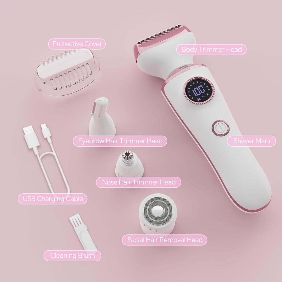 Electric Razor for Women, 4-in-1 Bikini Trimmer & Body Shaver, Rechargeable Wet/Dry L203