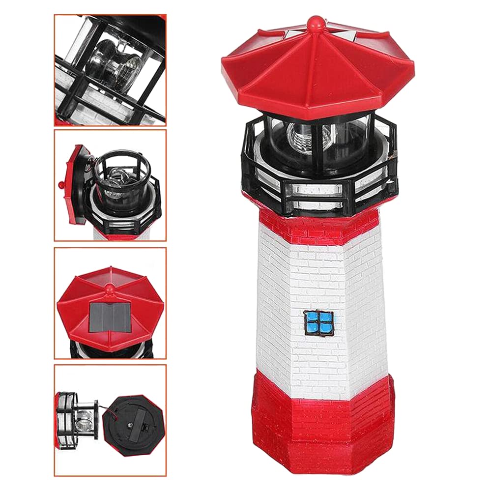 Solar Lighthouse Garden Statue with Rotating Lamp P9648