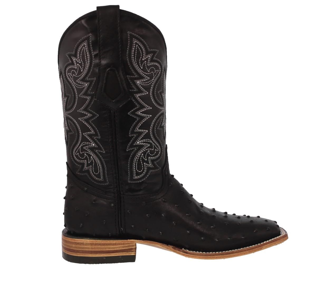 Black Ostrich Quill Print Leather Square Toe Cowboy Boots F321250