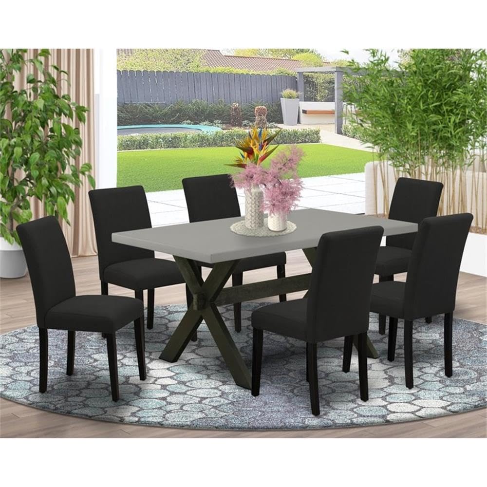 7 Piece Dining Set with 36x60 Inch Table and 6 Black Chairs Q74709