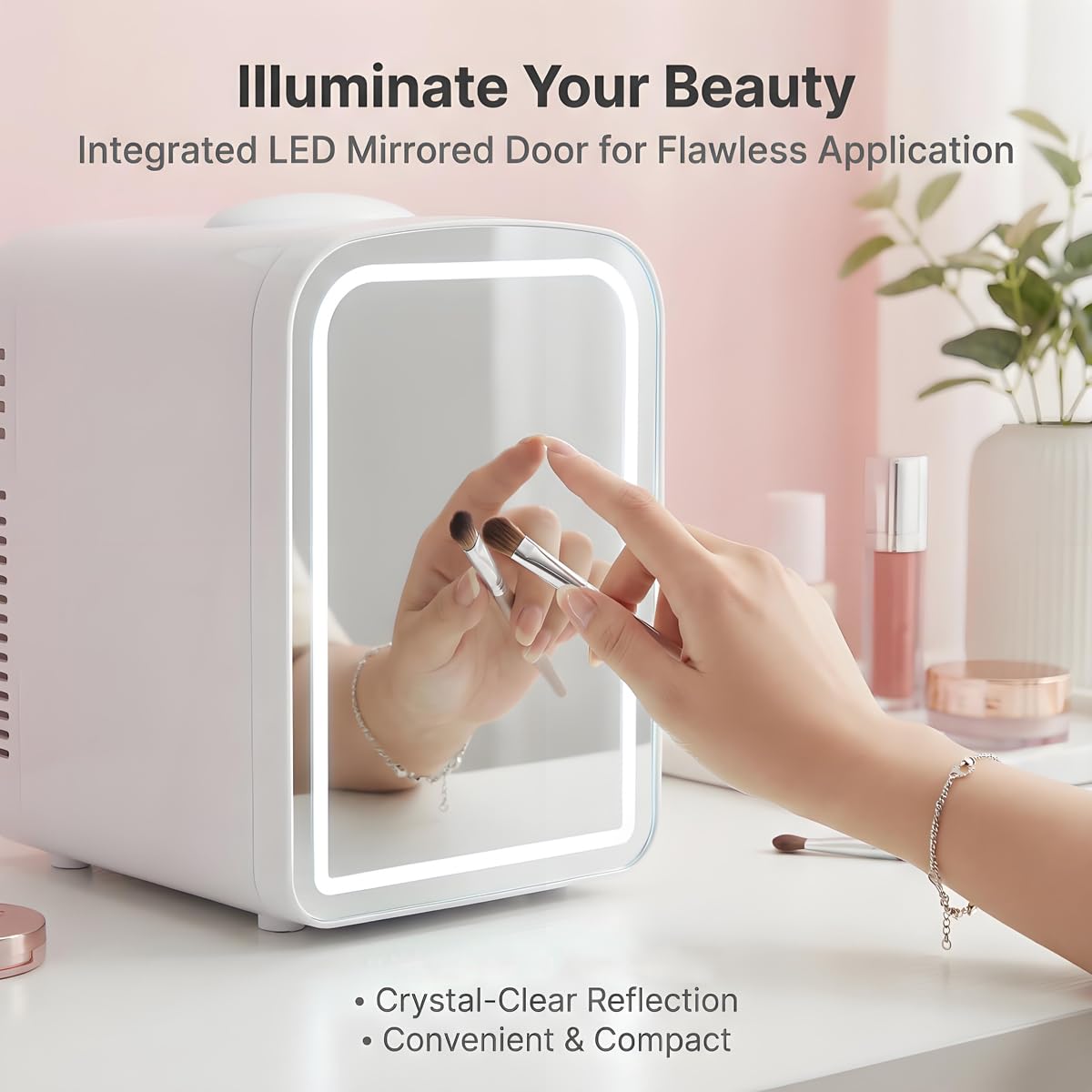 4L Mini Skincare Refrigerator with Dimmable LED Mirror T75753