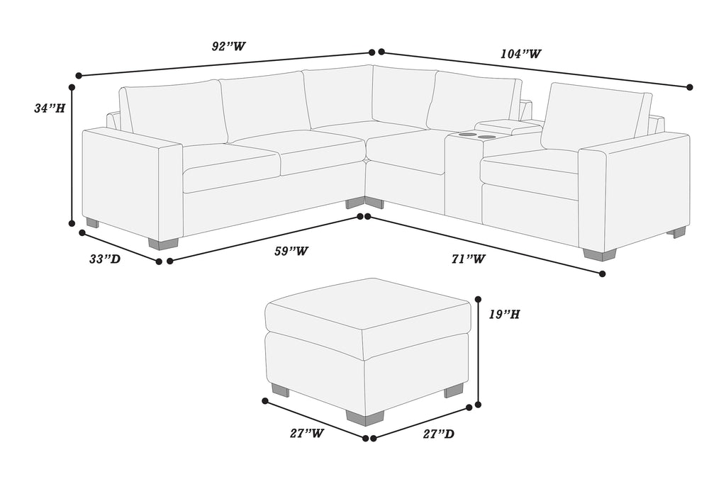 Light Gray 4pc Corduroy Sectional Sofa Set F69092
