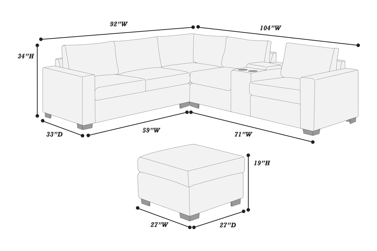 Light Gray 4pc Corduroy Sectional Sofa Set F69092