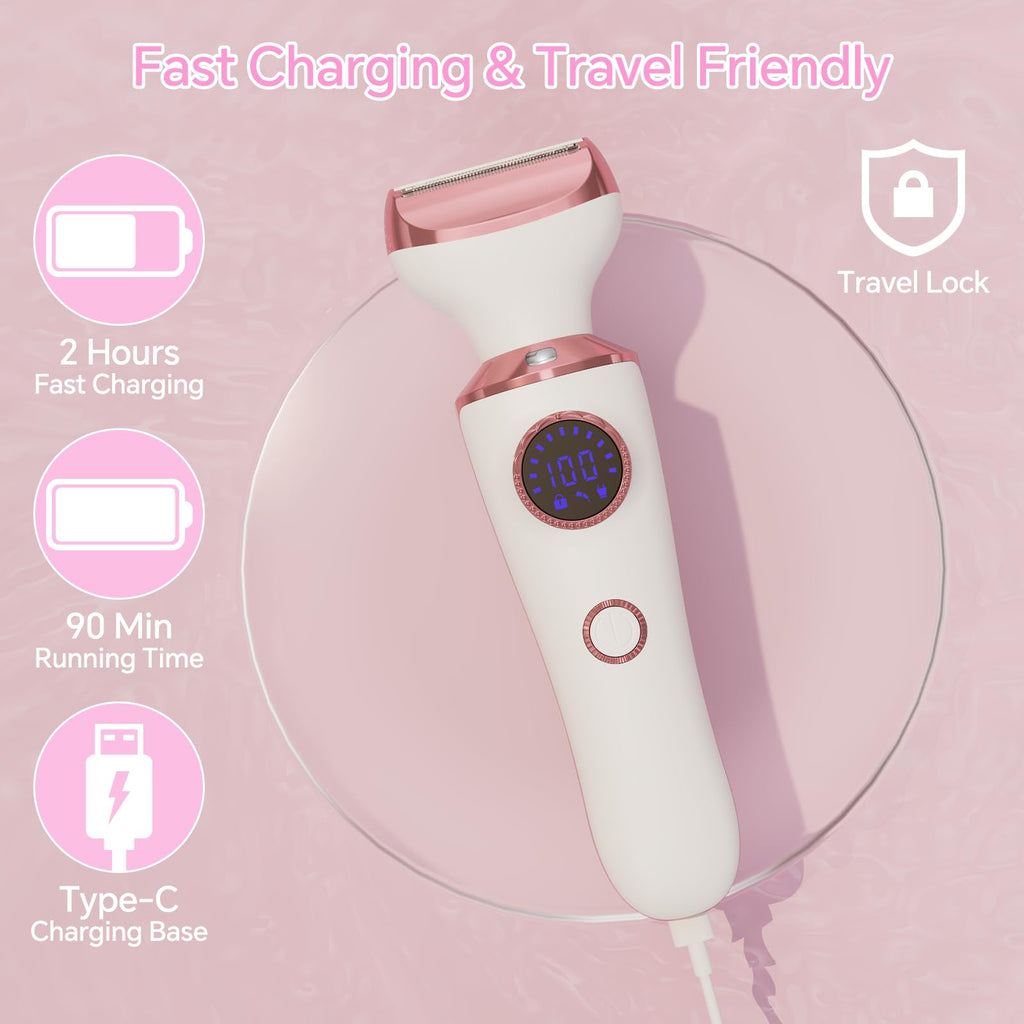 Electric Razor for Women, 4-in-1 Bikini Trimmer & Body Shaver, Rechargeable Wet/Dry L203