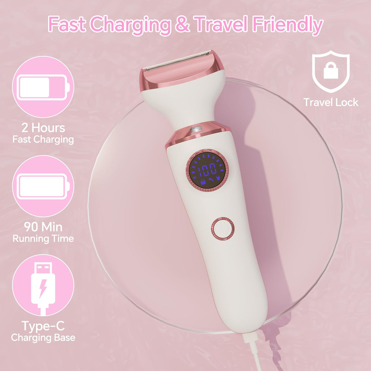 Electric Razor for Women, 4-in-1 Bikini Trimmer & Body Shaver, Rechargeable Wet/Dry L203
