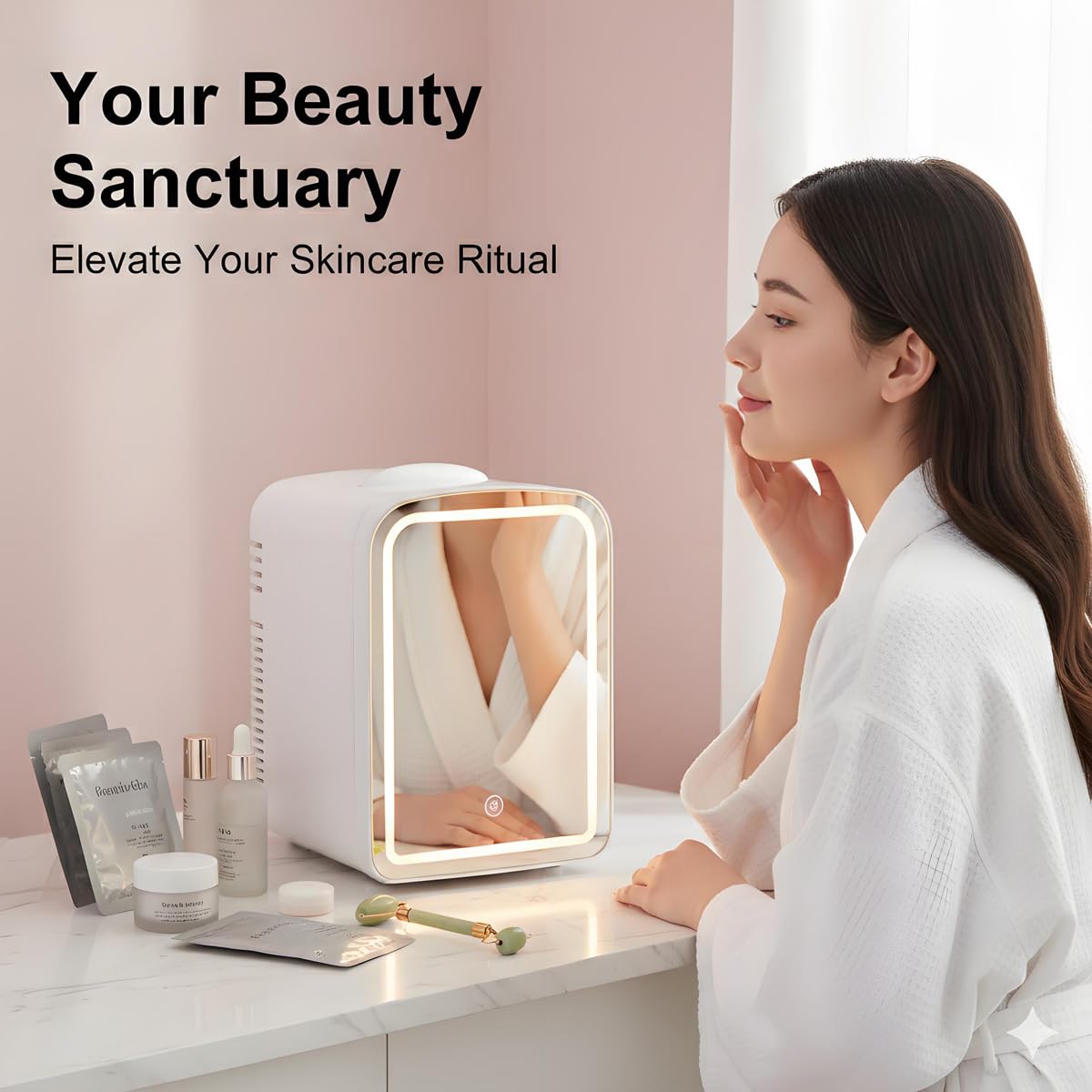 4L Mini Skincare Refrigerator with Dimmable LED Mirror T75753
