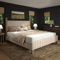 Queen Size Beige Linen Bed Frame with Headboard L84106
