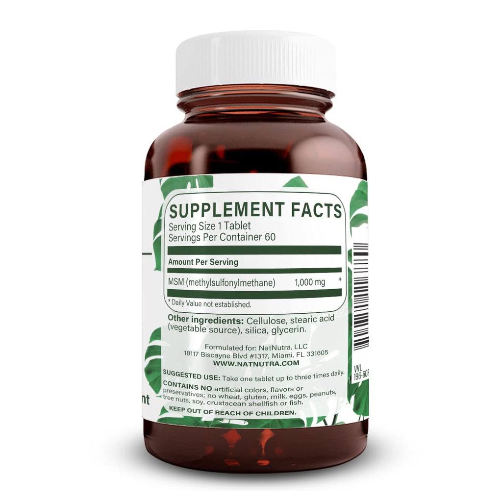 MSM Supplement with Sulfur 1000 mg, 60 Vegan Tablets L82458