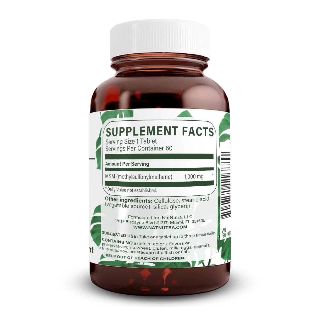 MSM Supplement with Sulfur 1000 mg, 60 Vegan Tablets L82458