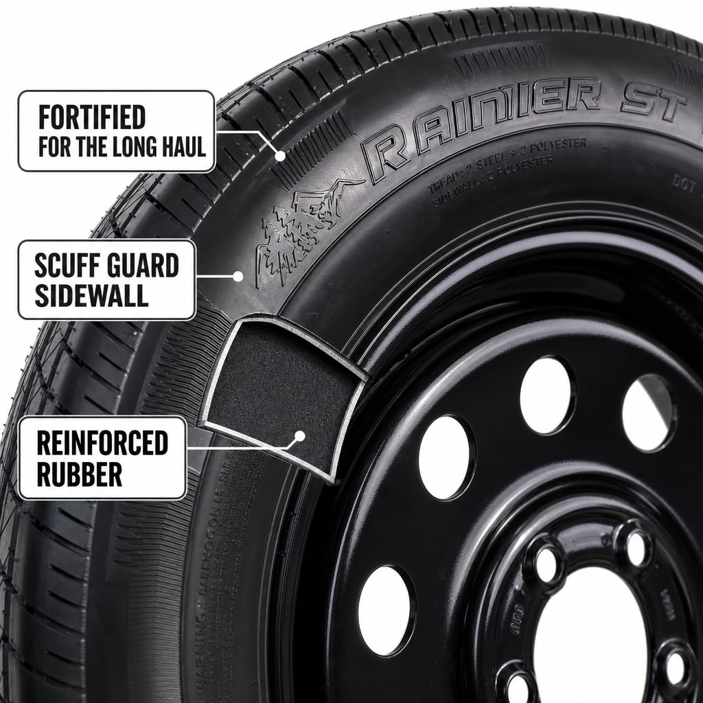 ST205/75R15 LRC 5 Lug Black Trailer Tire Rim Assembly D20379