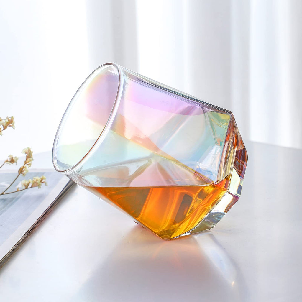 Stemless Wine Glasses Set of 6, 10 Oz Iridescent Diamond Shaped Glassware D262742