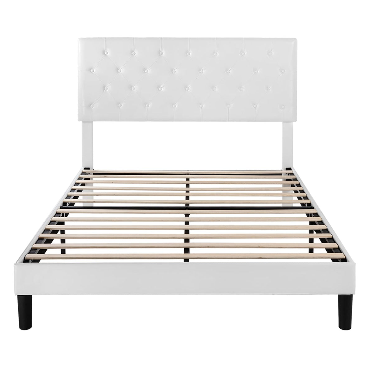 Queen Size Platform Bed Frame with Faux Leather Headboard R120