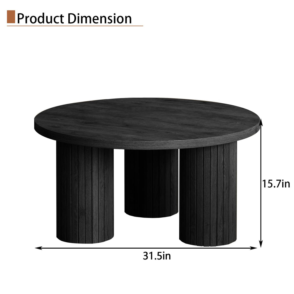 Round Wood Coffee Table with Fluted Legs L415